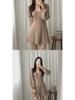 Korean Style Autumn/Winter 2024 Lantern Sleeve V-Neck Cinched Waist Knit Dress and Sweater Skirt