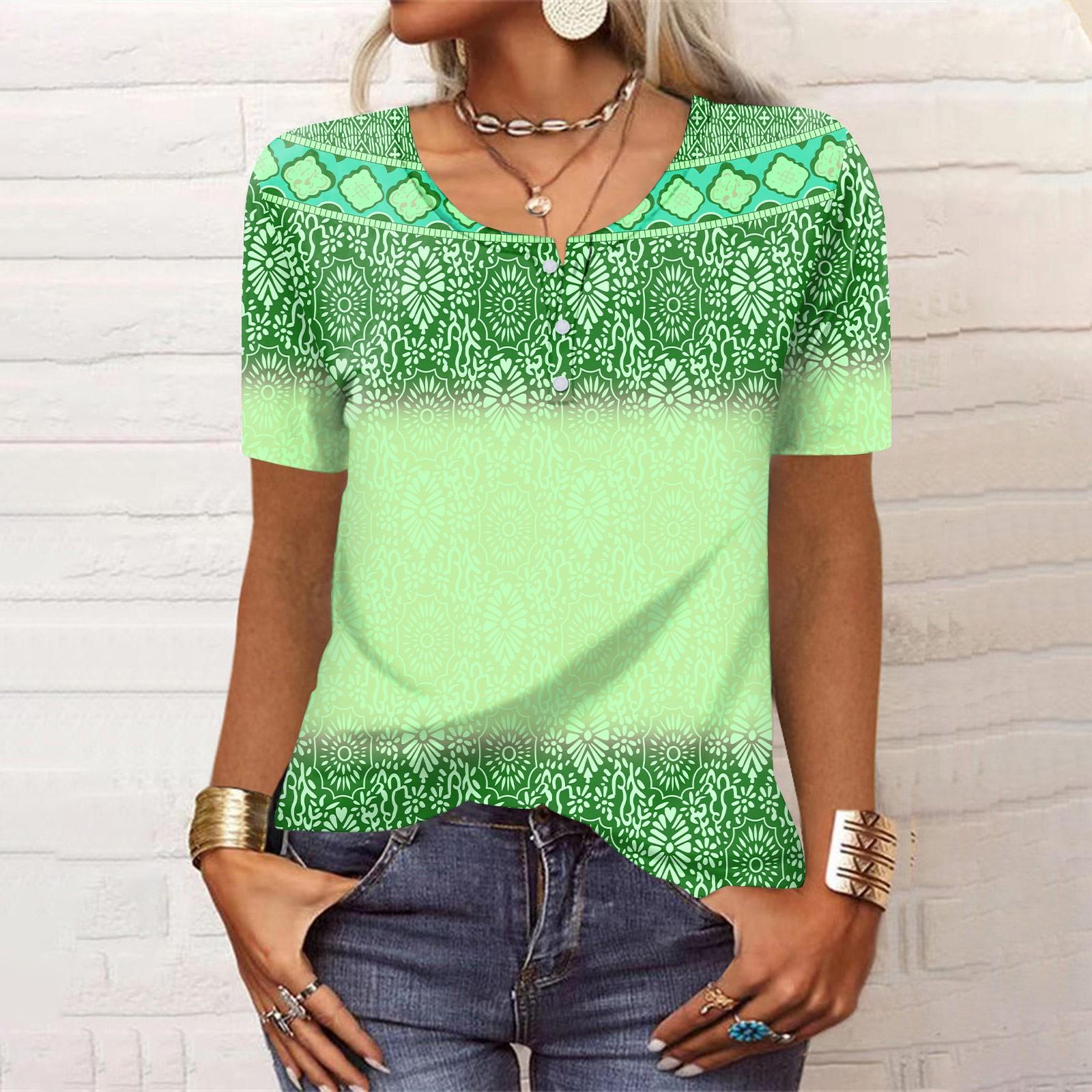 

Женская футболка с круглым вырезом и пуговицами с коротким рукавом и низом, топ XXL зелёный