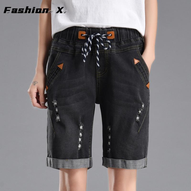 Five Points Wide Leg Pants Drawstring Women's Denim Shorts Plus Size