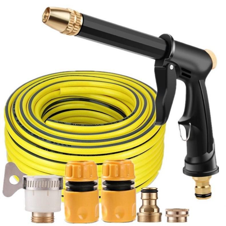 High-Pressure Household Car Wash Kit: 10m, 15m, or 20m Soft Hose with Spray Gun, Brush, and Faucet Connect, Freeze & Sun-Proof