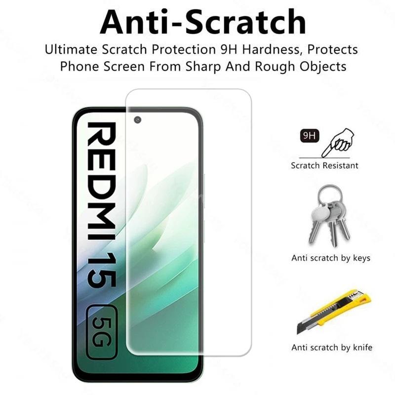 3-Pack Screen Protector for Redmi 15C 15 5G/4G Tempered Glass Cellphone Screen Protector, 9 Hardness HD Clear Anti-Scratch Bubble-Free Protector Film