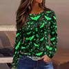 Women's Halloween Print Long Sleeve Top with Round Neck and Hem Slit