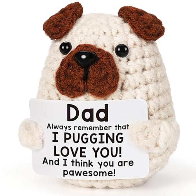 Cachorrinho Branco Positivo Amigurumi Boneca de Animais de Crochê Com Cartão Ornamento de Mesa Apoio Emocional Feito à Mão Tricotado Brinquedo para Animar