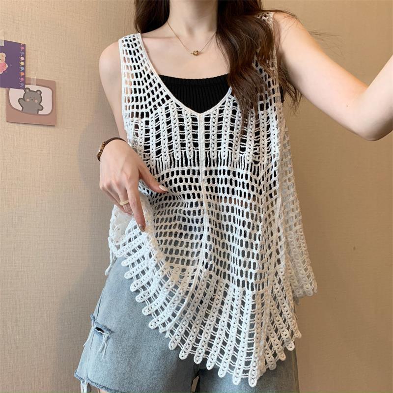 

Богемный Ретро Топ-майка без рукавов с многослойным дизайном - Летний Ажурный Дизайн для Женщин One Size белый