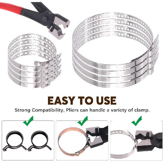 9Pcs Hose Clamp Pliers With CV Boot Clamp Kit, Small And Large Stainless Steel Universal Adjustable Drive Shaft CV Boot Crimp Clamp Clic-R Collar