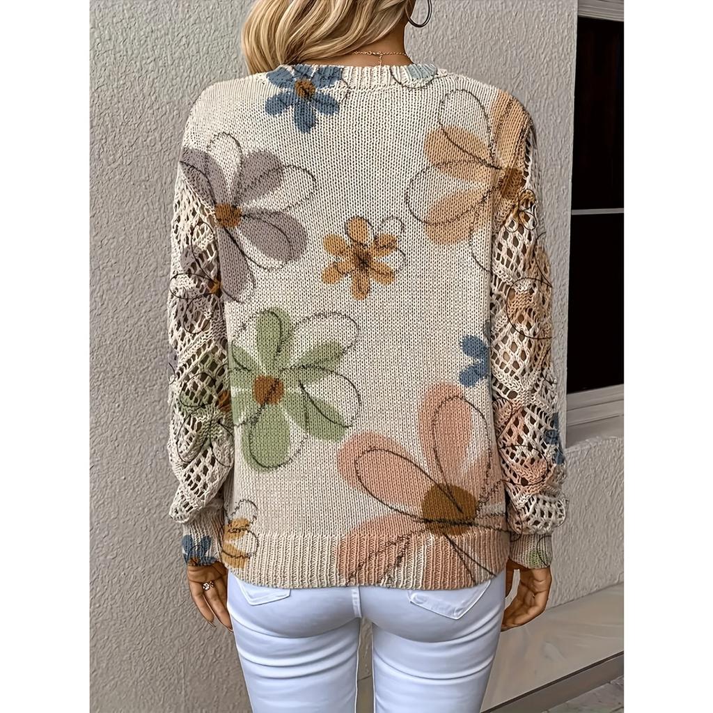 Elegant Autumn and Winter, Bohemian, Western-style Versatile Pullover V-neck Long Sleeved Women's Top, Trendy Women's Knitted Sweater