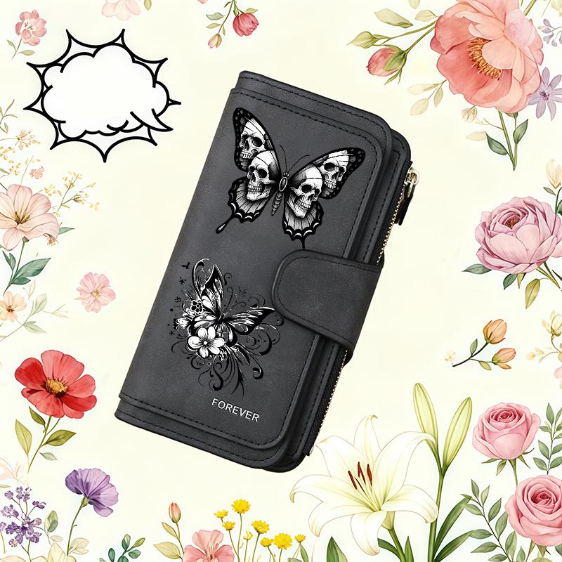 Women's long wallet, 1 piece, butterfly pattern clasp design - multi-compartment structure, suitable for travel, daily use, birthday gift, portable