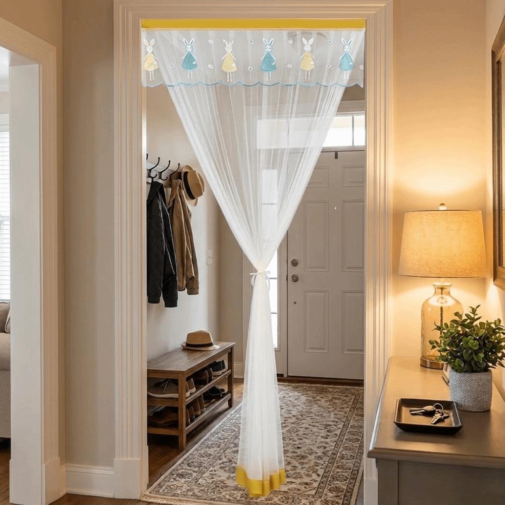 Self-adhesive Mosquito Proof Curtain No Punching Embroidered Screen Door Curtain Breathable Lace Anti-mosquito Door Drapes