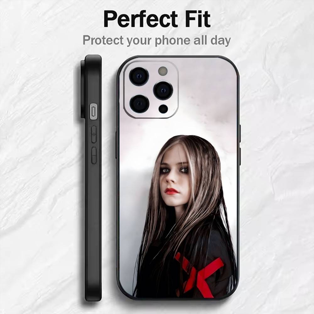 AV Pop-Punk Queen Avril Phone Case For iPhone17,16,15,14,13,12 Plus,Max Soft Silicone Black Cover