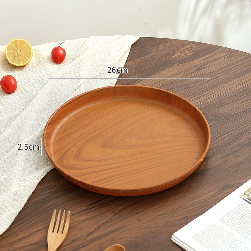 Wood Grain Tray Plastic Household Cup Teacup Tray Round Fruit Tray Commercial Hotel Water Cup Kettle Storage Plate