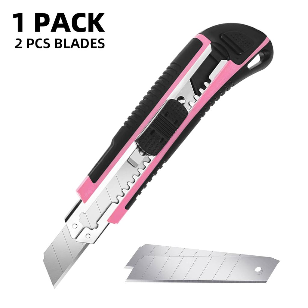 1 Pack Utility Knife Box Cutter Retractable, Blade Storage Design, Extra 2 PCS Snap Off Blades Included, Quick-Change Blades