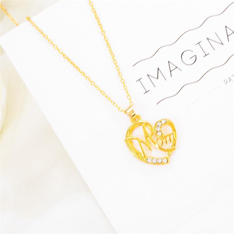 Mom Heart-shaped Pendant Diamond Letter Alloy Rhinestone Women Necklace Jewelry Mother Gift