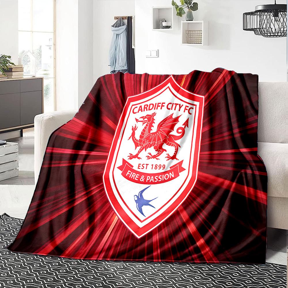 Football Club Cardiff Flannel Blanket, Soft Polyester, Modern Design, All-Season for Camping, Travel, Gifts for holidays or birthdays