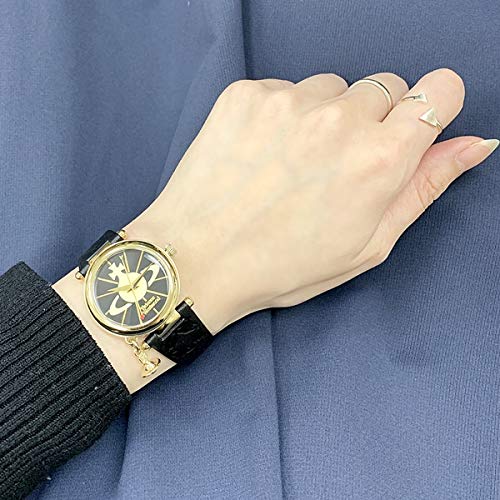 Vivienne Westwood Women's Gold and Black Leather Watch with Orb Charm (VV006BKGD) [Parallel Import]