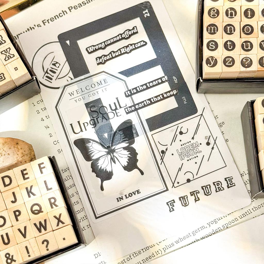 30 Pcs English Alphabet Wood Stamps Set, Uppercase & Lowercase Letter Seals, DIY Journaling Tools