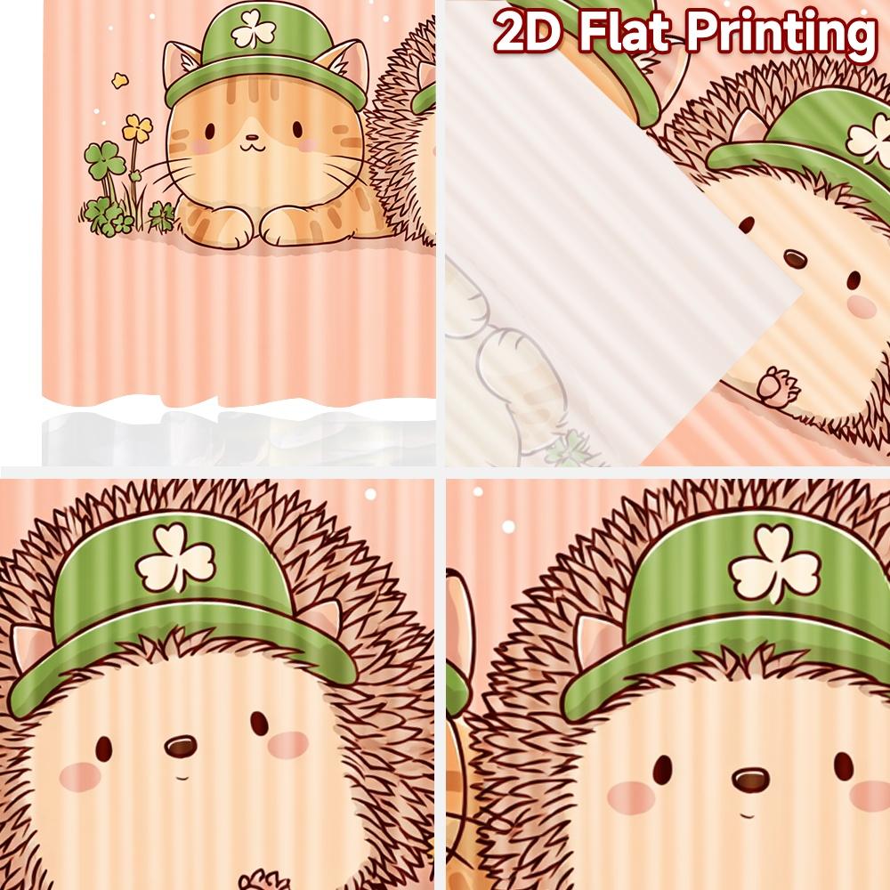 2D flat printing 2pcs Curtain Cute Cat Hedgehog Shamrock Digital Printed Polyester Drapes Festive Wall Decor Use for Photo