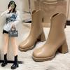 British Style Square Toe Ankle Boots for Women Winter Back Zipper Thick High Heel Chelsea Boot Office Shoes Platform Botas Mujer