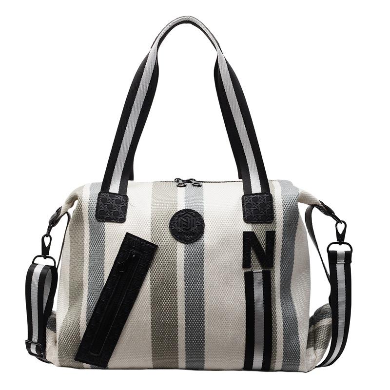 Striped Retro Travel Bag Women's Large Capacity Lightweight Handbag Short-distance Luggage Bag Dry Wet Separation Gym Bag