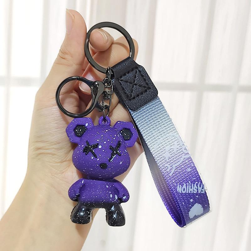 Starry Sky Change Violent Bear Keychain Colorful Splashing Ink Bear Doll Bag Pendant Car Keychain Gift