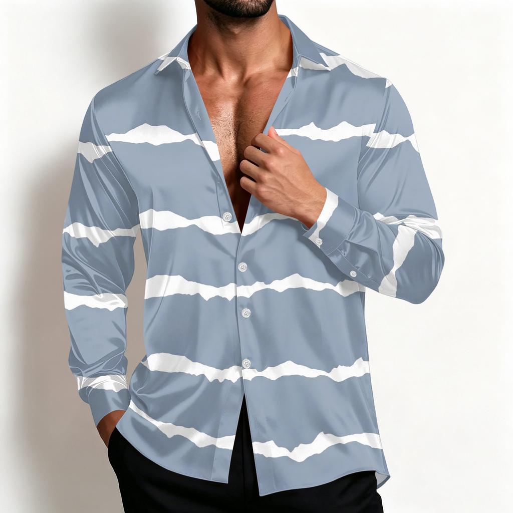 Veste chemise rayée décontractée pour homme Coupe ample Respirante Col rabattu pour le printemps et l'automne