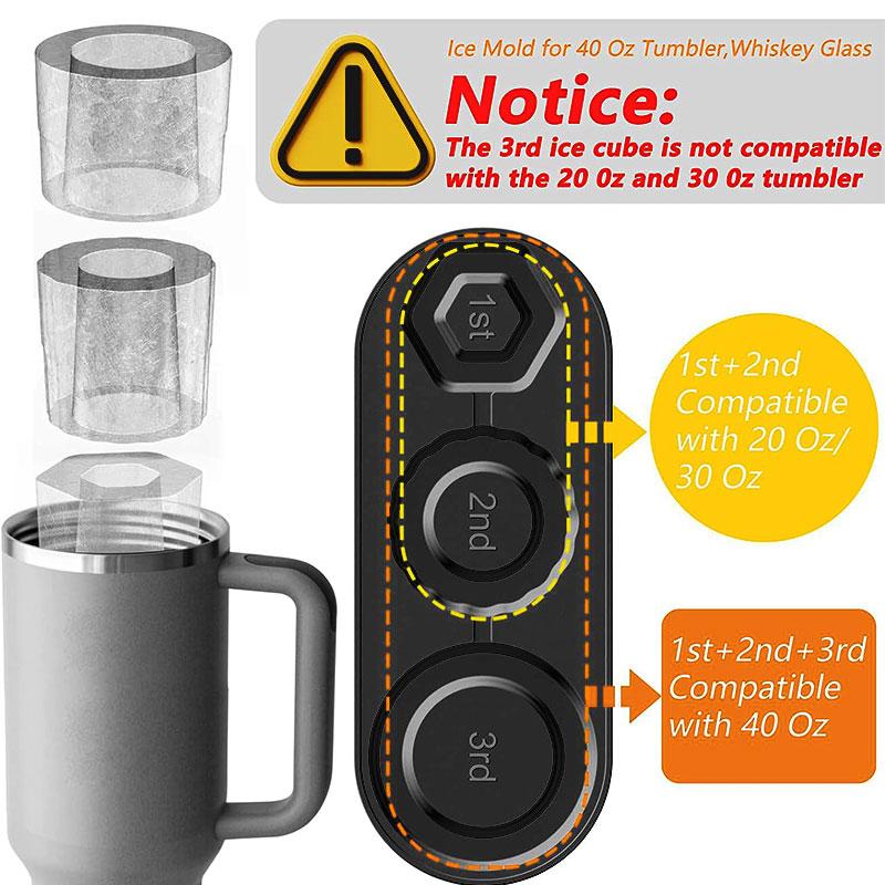Newest Ice Cube Tray for Stanley Tumbler Cup 20/30/40 Oz Silicone Freezer Ice Molds with Lid for Juice Whiskey Ice Maker