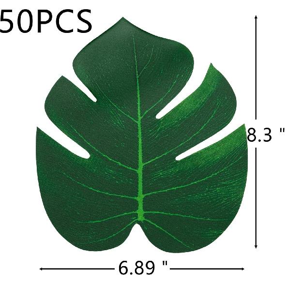 ATFL 8.3'' Artificial Medium Palm Leaves,50 PCS Fake Tropical Monstera Faux Palm Leaves for Safari Jungle Hawaiian Luau Party Table Decoration