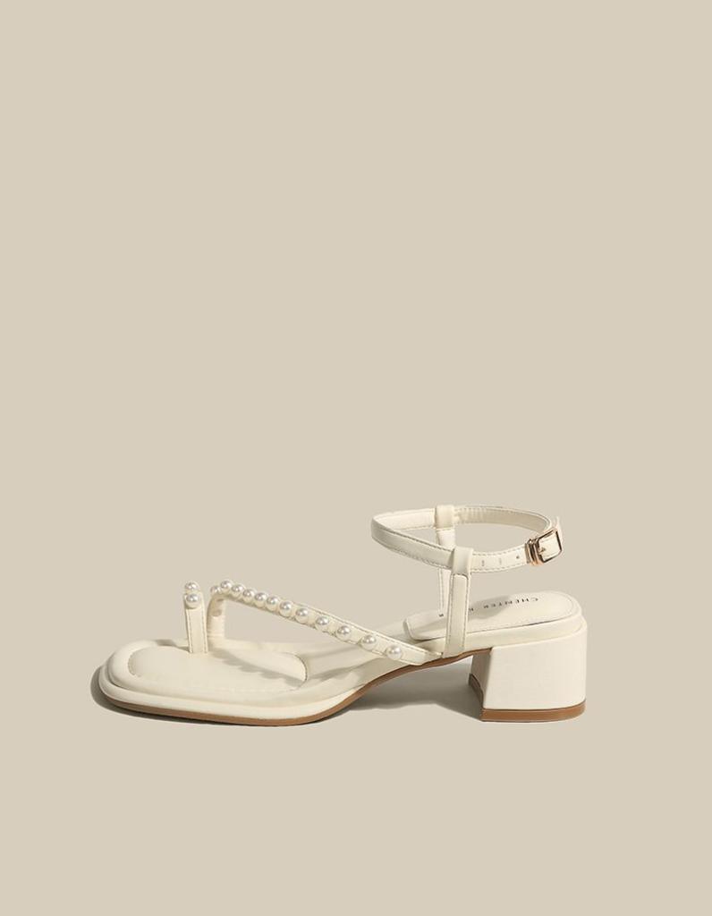 Sandals for Woman Flip-flops Women's Shoes Chunky Summer 2024 Block Heel Footwear with Medium Heels Rhinestones Thick Beige Sale