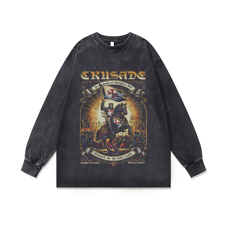 Amerikanische Trendmarke Vintage Retro Racing Digitaler Direktdruck Reine Baumwolle Gewaschen Locker Langarm-T-Shirt Herren