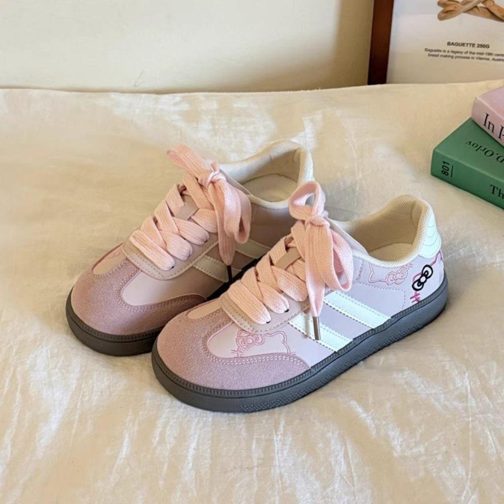 Women's Retro-Inspired White Campus Sneakers - Summer 2025 Fashion Kitten Design