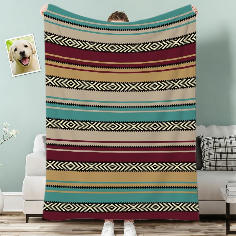 Ethnic Striped Geometric Throw Blanket Office Bedroom Reading Spot Warm Blanket Home Den Guest Quarters Lounge Presents