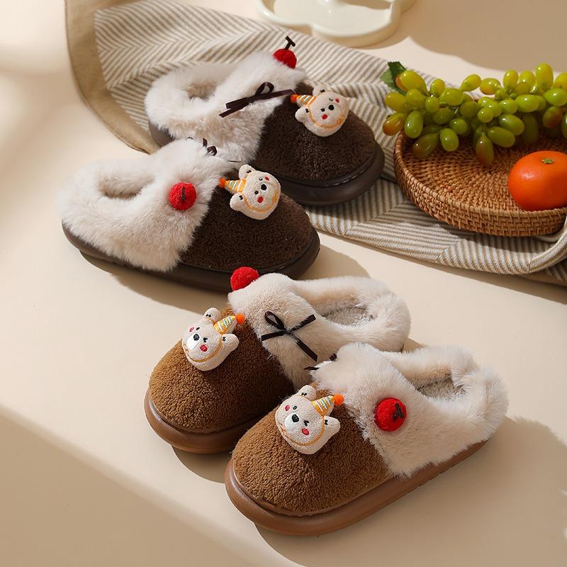 New winter warm cherry bear cotton slippers indoor home non-slip warm fluff drag cute cartoon