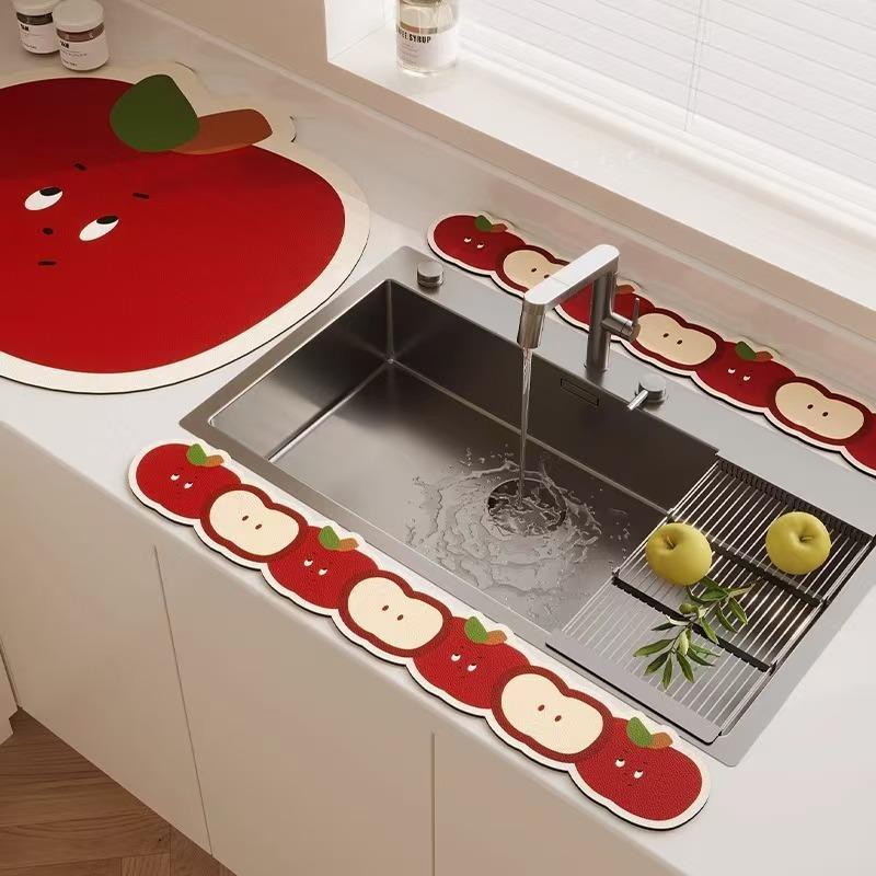 Cartoon Mat Faucet Water Stopper Mat Kitchen Countertop Absorbent Mat Diatomaceous Earth Draining Mat Easy Care Coaster Sink Mat