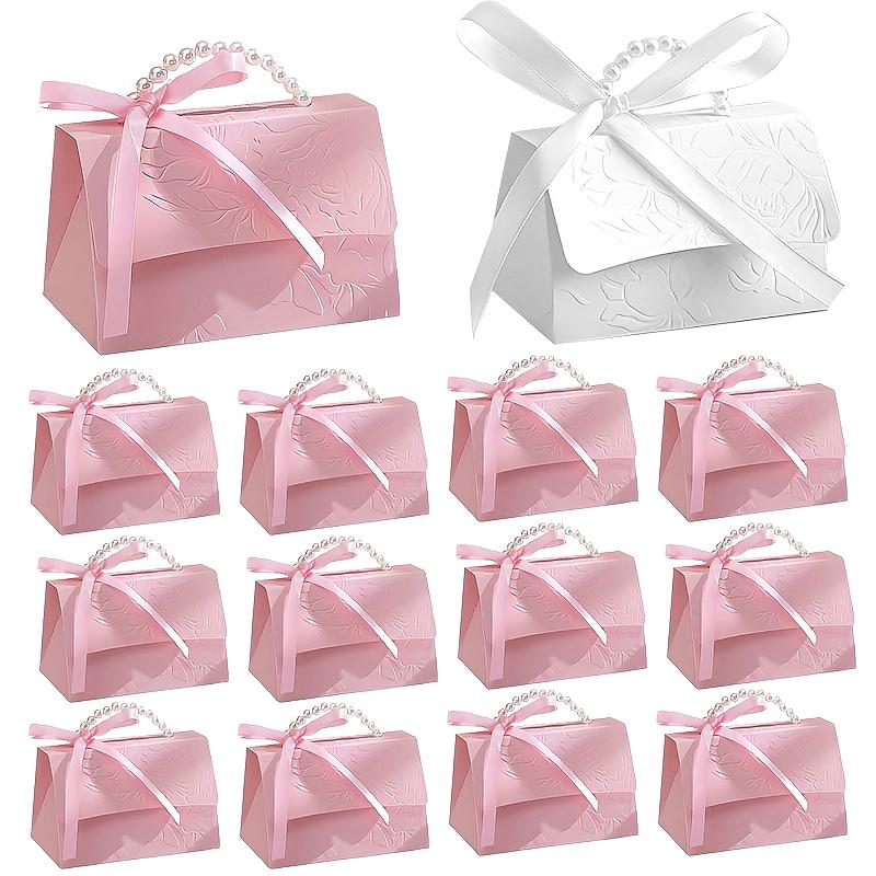 1PC Candy Box Bridal Showers Gift Boxes Giveaways With Pearl Handle Festive Easy to fold Parties Solid Color Elegant Weddings