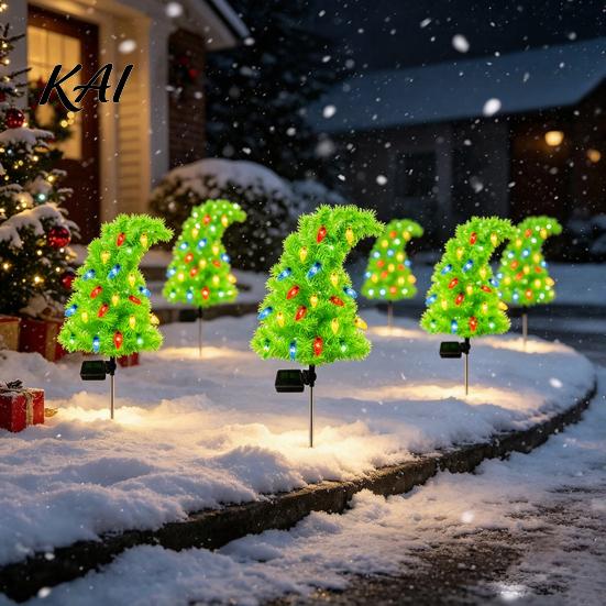 Solar Powered Path Pathway Lights Christmas Tree Garden Stake Lights, Outdoor IP65 Waterproof Crooked Lamp with Colorful Light for Stakes Patio