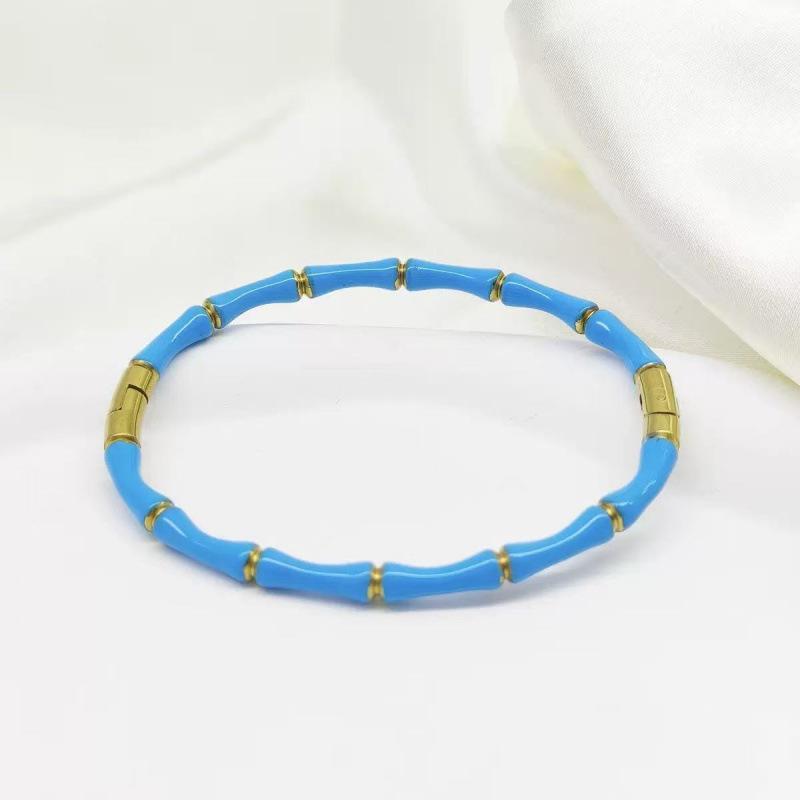 Waterproof Bamboo Joint Gold Bangle Stainless Steel Enamel Resin Bracelet for Women Swimming Pool Side Wear