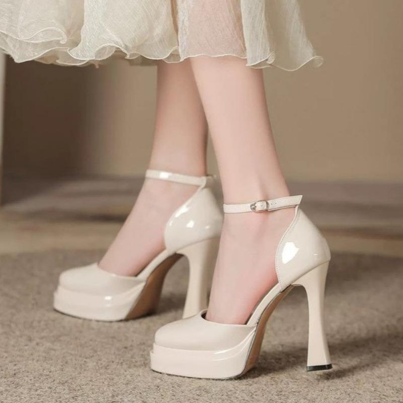 Women's Slim Heel Shoes Spring New Round Head Deep Mouth Thick Sole Anti-slip Wear-resistant High Heels