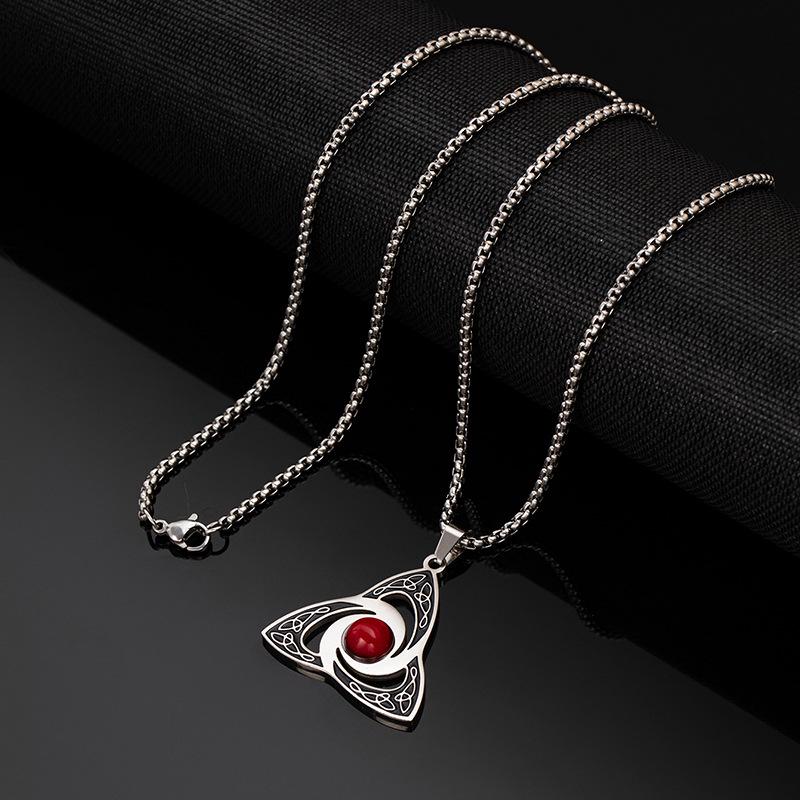 Viking Trinity Knot Titanium Steel Necklace - Intertwined Triangle Rings, Unique Sweater Chain