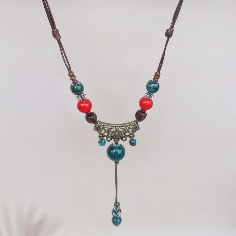 Concubine Butterfly Ethnic Style Ceramic Long Sweater Chain Female Antique Pendant Retro Chinese Style Butterfly Necklace
