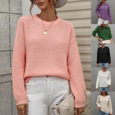 Women's Autumn And Winter  Solid Round Neck Long Sleeve Knit Sweater Pullover Sweater