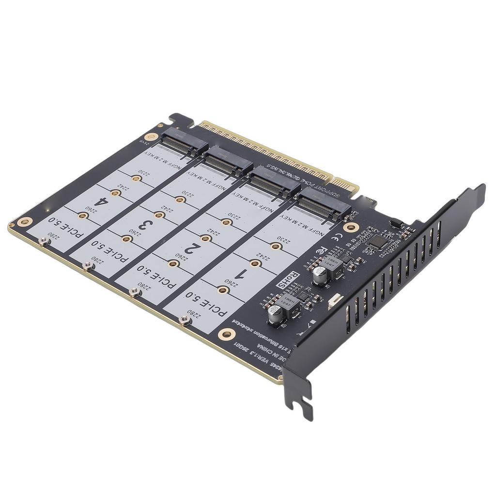 M.2 PCIE 5.0 Adapter Card 4 Port M.2 NVMe SSD To PCIE X16 M Key Hard Drive Converter Reader PC Internal Expansion Card 4x128Gbps