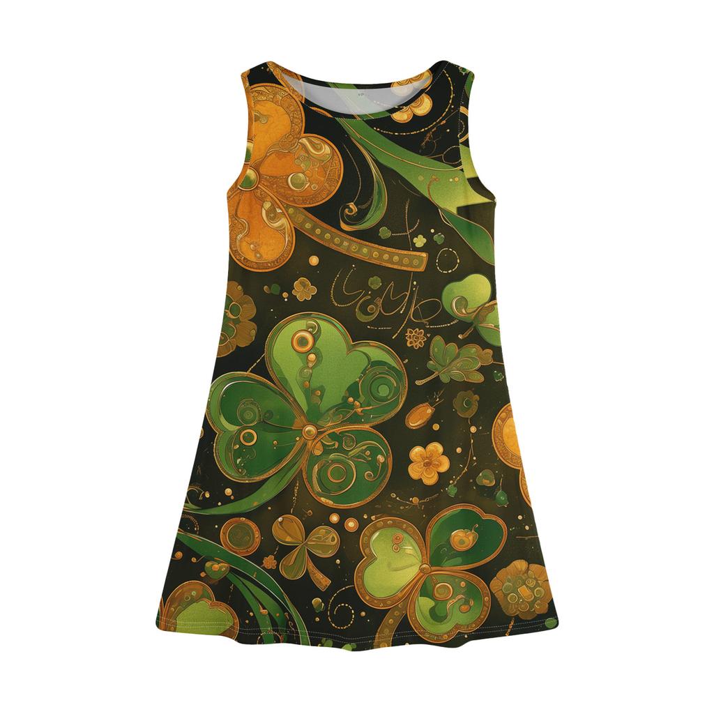 Girl Summer Dress Sleeveless Printed Color Casual Dress St. Patrick's Day