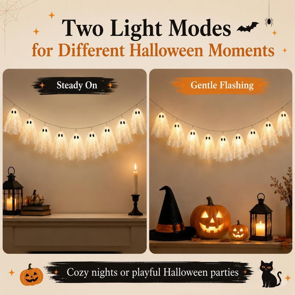 Ghost Garland Led Lighted Lace For Halloween Party Decor And Gift Giving