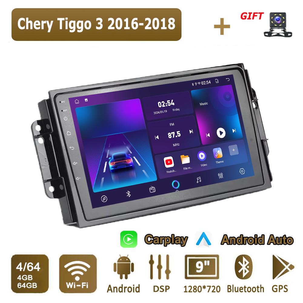 

Android Carplay Автомагнітола для Chery Tiggo 3 2016-2018 Мультимедійний плеєр Головний пристрій Стерео GPS Навігація BT WIFI 4+64GB 1+16GB