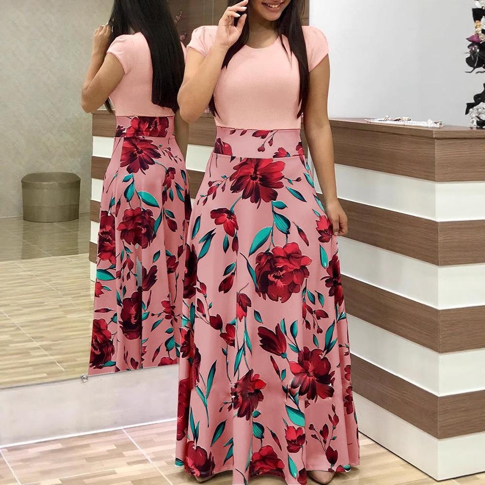 Floral Print Color Block Long Dress: Autumn 2018 Hot-Selling European & American Style Women's Clothing