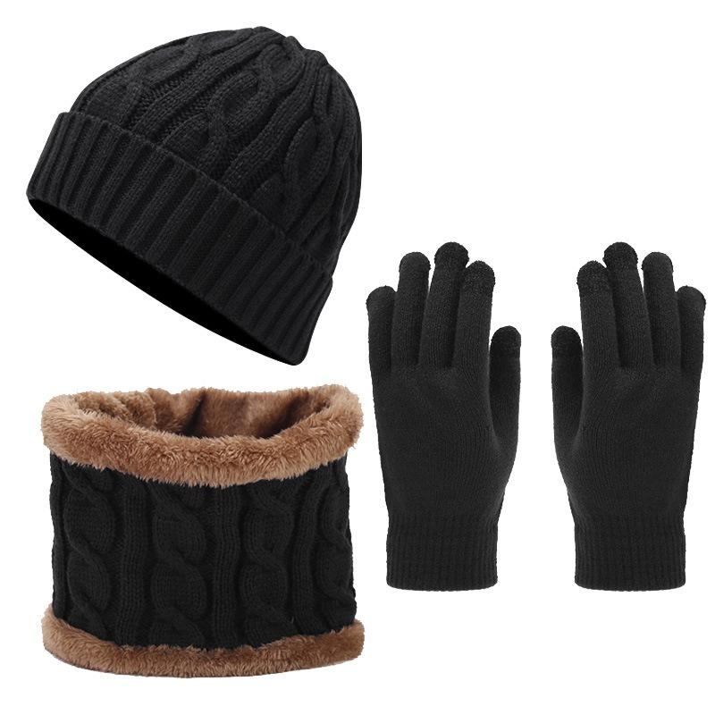 Autumn and Winter New Retro Twist Thickened Warm Hat Scarf Gloves Three-piece Hot-selling Cold-proof Set