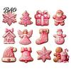 Decorative Wood Shapes for Christmas 12/24/36Pcs Pink Gingerbread Wooden Ornaments, Xmas Tree Hanging Decorations, Cute Cookie Ornaments Festive