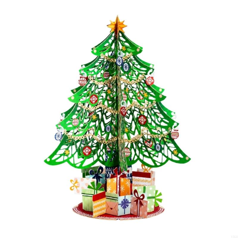 Paper Christmas Greeting Card with 3D Cutout Tree for Written Holiday Blessing Messages, and Freestanding Display, 1 Card Y5GB