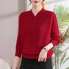 Women's V-Neck Knitted Sweater for Middle-Aged