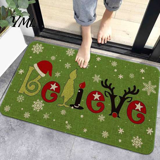 Christmas Bathroom Door Rug Mat, Festive Entrance Rug, 35" x 24" Non-Slip Washable Indoor Floor Mat Welcome Water Absorbent for Kitchen Holiday