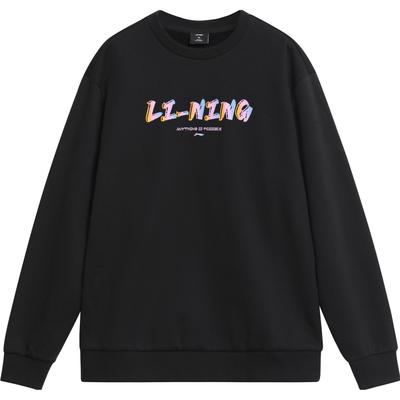 Li Ning Einfarbig Rundhals Logo Lässig Gestrickt Sport Langarm Sweatshirt Unisex Sweatshirt Schwarz AWDTE03-1